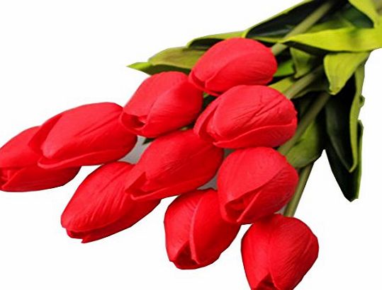 Internet Tulip Artificial Flower Latex Real Touch Bridal Wedding Bouquet Home Decor,10pcs (Red)