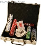 Texas Holdem poker case- 200 11.5gm chips,cards,rules in aluminium carry case