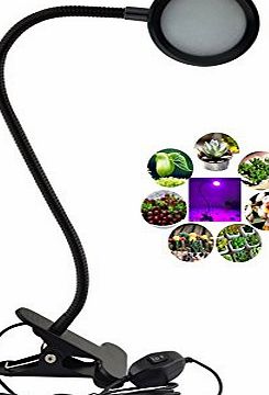Intsun 8W LED Plants Grow Light 2 Modes Adjustable Dimmable Clip Desk Lamp Flexible 360 Degree Gooseneck USB Light for Indoor Plants Hydroponic Garden Greenhouse