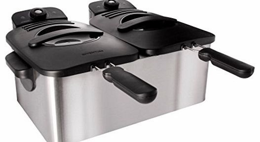 Inventum  Professional Deep Fat Fryer - Double 2 x 2.5 L - Brushed Stainless Steel - Coolzone., 5 Litre, 3600 Watt,
