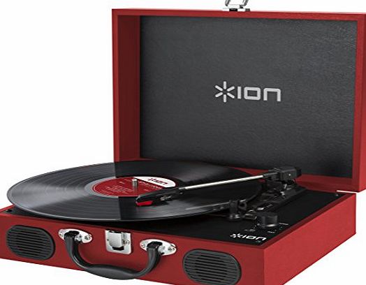 ION Audio Vinyl Transport Portable Briefcase Style Turntable with Built-In Stereo Speakers - Red