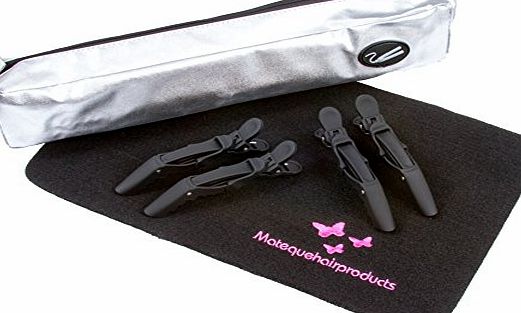 iON Heat Resistant SILVER Hair Straighteners Storage Bag With Heatproof Mat amp; Clips fits GHD, Cloud Nine amp; More