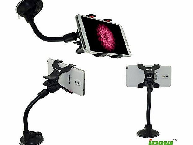 IPOW Universal Long Arm/neck 360 Degree Rotation Windshield Car Mount Cradle Holder System for Cell Phones Iphone 6/6 Plus/5s/5c/5/4s/4, Ipod Touch, Samsung Galaxy S5/s4/s3 Car Mount, Samsung Galaxy N