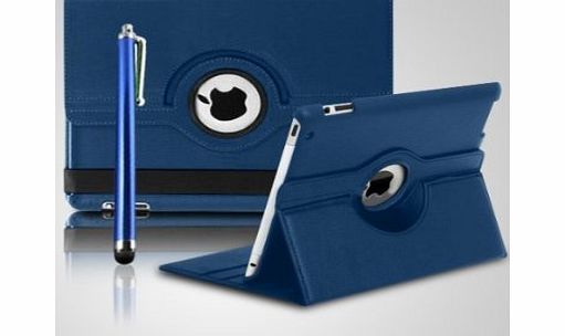 iPro Rotating 360 Degree Leather Case Cover with Screen Protector and Stylus Pen for iPad 2/3/4 - Blue