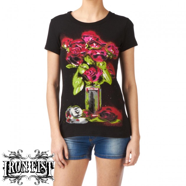 Womens Iron Fist Rosebuds T-Shirt - Black