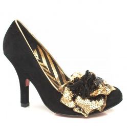 Female Antique Rose Court Suede Upper Evening in Black and Gold, Purple