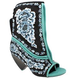 Irregular Choice Female Bing Open Toe Floral Ank Boot Fabric Upper in Black and Blue