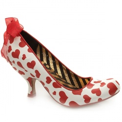 Female Can Can Hearts Ribbon Tie Leather Upper Evening in White and Red
