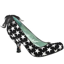 Female Can Can Stars Ribbon Tie Suede Upper Evening in Black and Silver