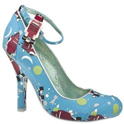 Female Cortesan Robot Ankle Strap Fabric Upper Evening in Pale Blue and Red