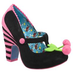 Irregular Choice Female Dressed To Kill Cherry Court Suede Upper Evening in Black and Pink, Pink