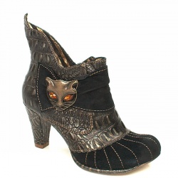 Female Whims Miaow Ankle Boot Leather Upper in Black and Gold