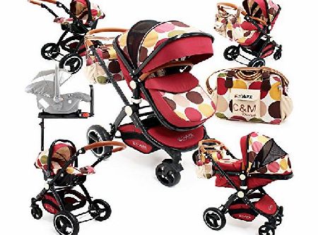 i-Safe System + iSOFIX Base - C&M Trio Travel System Pram & Luxury Stroller 3 in 1 Complete With Car Seat + Footmuff + Carseat Footmuff + RainCovers (Bag Sold Separately)