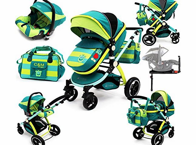 i-Safe System + iSOFIX Base - Lil Friend Trio Travel System Pram & Luxury Stroller 3 in 1 Complete With Car Seat + Footmuff + Carseat Footmuff + RainCovers (Bag Sold Separately)