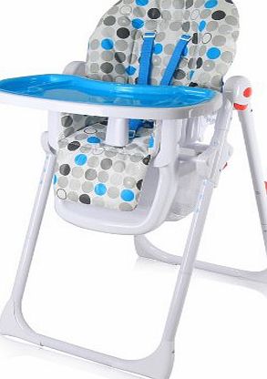 MAMA Highchair - Blue Circles Recline Compact Padded Baby High Low Chair Complete With Double Tray & Storage Basket