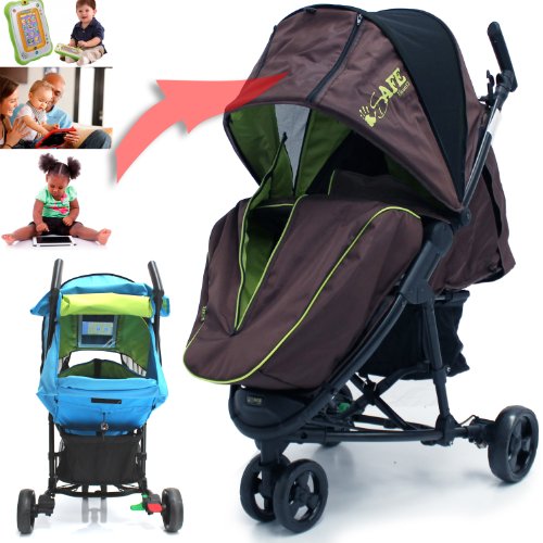 iSafe Visual 3 Chocolate Lime Three Wheeler Stroller from Birth with Tablet Smart Phone Media Pocket