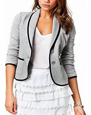 UK Fashion Ladies Slim Suit Jacket Short Blazer Coat OL Casual Lapel Tops Outwear Grey color
