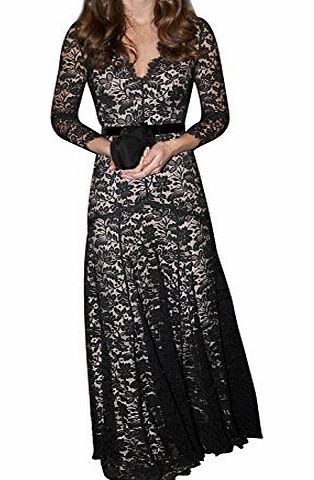 ISASSY Womens Ladies Sexy Lace Wedding Evening Bridesmaids Formal Cocktail Party Full long Dresses Celebrity Inspired Long Sleeve Plain Bodycon Dress