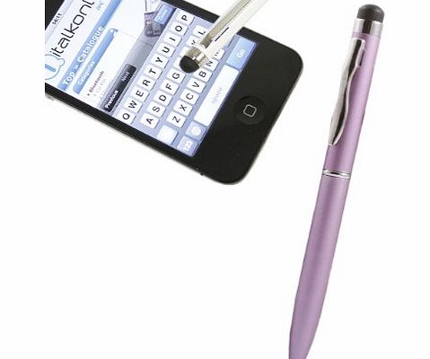 iTALKonline PURPLE MINI IDUO Captive Touch Tip Stylus Pen with Rubber Tip with Roller Ball Pen for LG Jil Sander