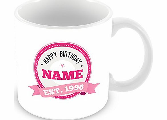 ITservices Happy Birthday Mug with Name and Year 1996 (Age 19) Personalised Mug - Customised 19th Birthday Gift - (add any name, year, age, photo, colour) Pink