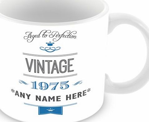 ITservices Vintage 1975 (Age 40) Aged to Perfection Personalised Mug - Customised 40th Birthday Mug Gift - (add any name, year, age, photo, colour) Blue