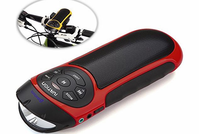 Ivation BIKE-BEAKON Portable Rechargeable Rugged Bluetooth Speaker, Flashlight, MP3 Player With MicroSD Card, AUX Inputs, FM Radio and Phone answering - RED - Ideal for Home, Office, Sports amp; Biki