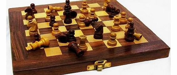 Hand Crafted Folding Travel Wooden Magnetic Chess Set - 7`` Inch Handmade