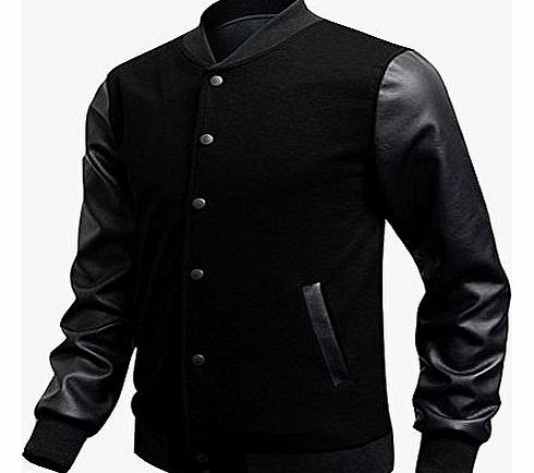 Izaac Men Luxury pu leather Sleeve Baseball Jacket Coats Outerwear Sweatshirt (UK S/Tag L, black)