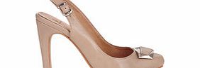 Beige buckle detail slingback heels
