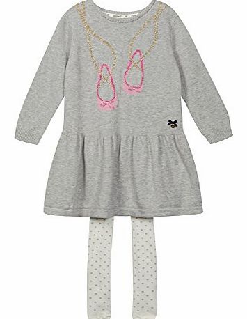 Designer Girls Grey Knitted Dress And Tights Set 12-18 Months