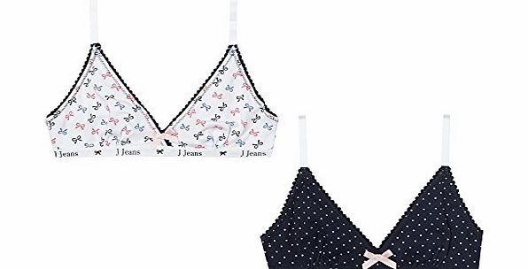 J By Jasper Conran Pack Of Two Designer Girls Navy Spot And Bow Printed Starter Bras 30Aa