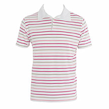 Pink/white stripe pique polo top