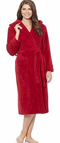 Womens Designer Red Luxury Hooded Fleece Dressing Gown 8-10