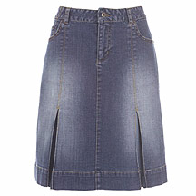 Blue denim box pleat skirt