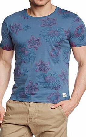 Jack and Jones Mens Jjorflower Crew Neck Floral Short Sleeve T-Shirt, Blue (Bering Sea), Medium