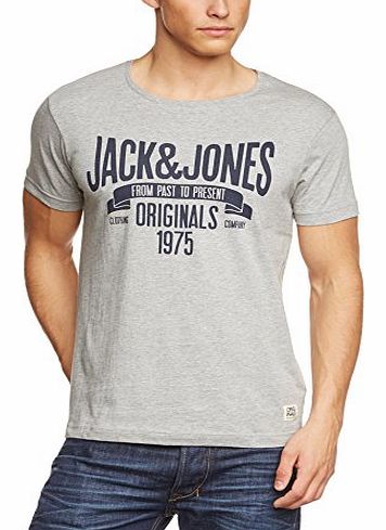 Jack and Jones Mens Raffa Crew Neck Short Sleeve T-Shirt, Light Grey Melange, Small