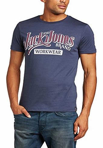 Jack and Jones Mens Work Wear Crew Neck Short Sleeve T-Shirt, Blue (Mood Indigo), Small