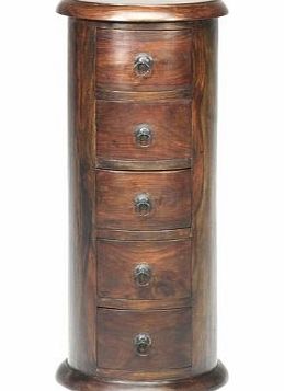 Jali Sheesham Furniture Jali Sheesham 5 Drawer Slim Drum Chest of Drawers - Indian Wood Furniture