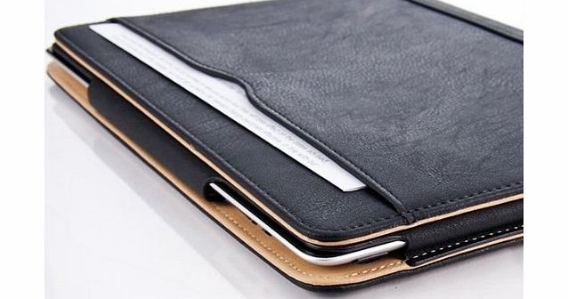 JAMMYLIZARD Black and Tan Leather Wallet Smart Flip Case Cover for The New iPad 4 (with Retina Display)   iPad 3   iPad 2 with Full Sleep Wake compatibility