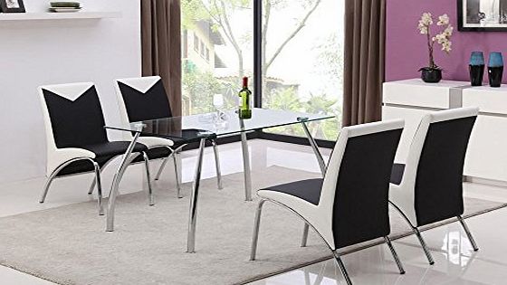 Jane Harris Interiors JHI Contemporary Glass Chrome Dining Room Table amp; 4 Chairs