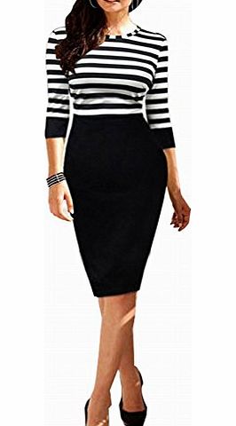 Janecrafts New Fashion Lady Casual Celebrity Slim Office Striped Pullover Contrast Dress. (S)