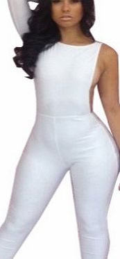 Janecrafts Womens New Fashion Celebrity Sexy Bodycon Backless Jumpsuits Leggings (M, White)