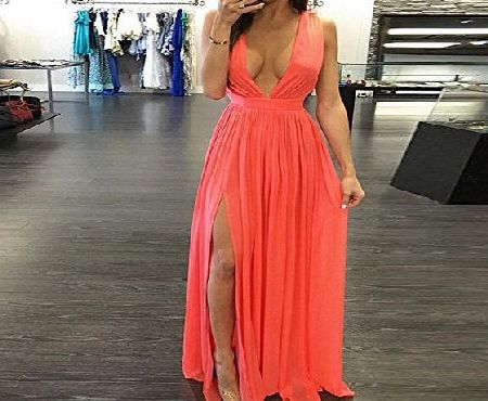 JaneDream Perfect Split Backless Deep V Sleeveless Dresses Party Beach Formal Bridesmaid Prom Gown Dress Sundress XL