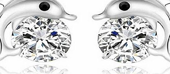 JaneDream Womens Cute Dolphin Crystal Rhinestone Zircon Stud Earrings