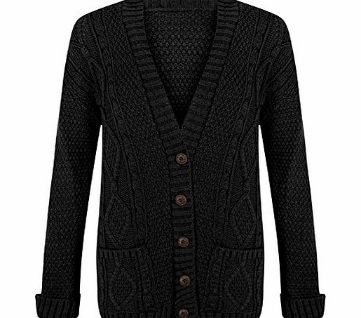 Janisramone Womens Ladies Chunky Cable Knit Cardigan Button Long Sleeves Cardigan Size 8-16