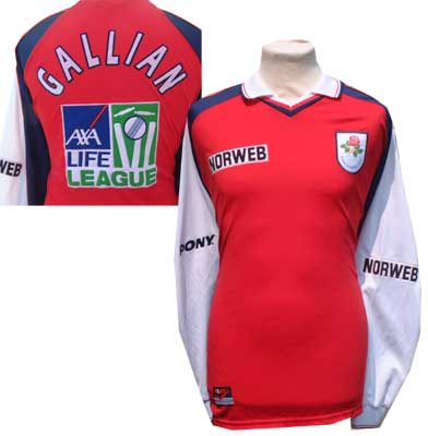 Jason Gallian match worn Lancashire ODI shirt