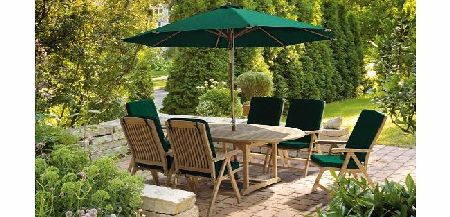 Lorenzo Teak Garden Furniture Set - 6 Reclining Chairs with Cushions (Green) - Jati Brand, Quality amp; Value