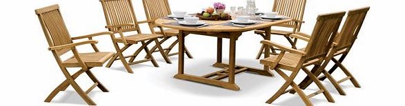Jati Teak Garden Furniture Dining Set with Extending Table and 6 Folding Chairs - Jati Brand, Quality amp; Value