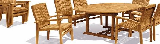 Jati Teak Garden Furniture Dining Set with Oval Table amp; 6 Stacking Chairs - Jati Brand, Quality amp; Value
