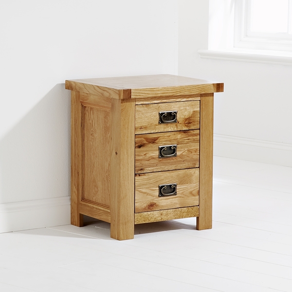 java Oak 3 Drawer Bedside Cabinet